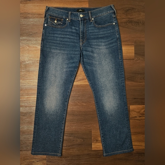 NWOT True Religion Ricky Relaxed Straight Blue Jeans Stretch 36 x 29 Never Worn - Picture 1 of 15